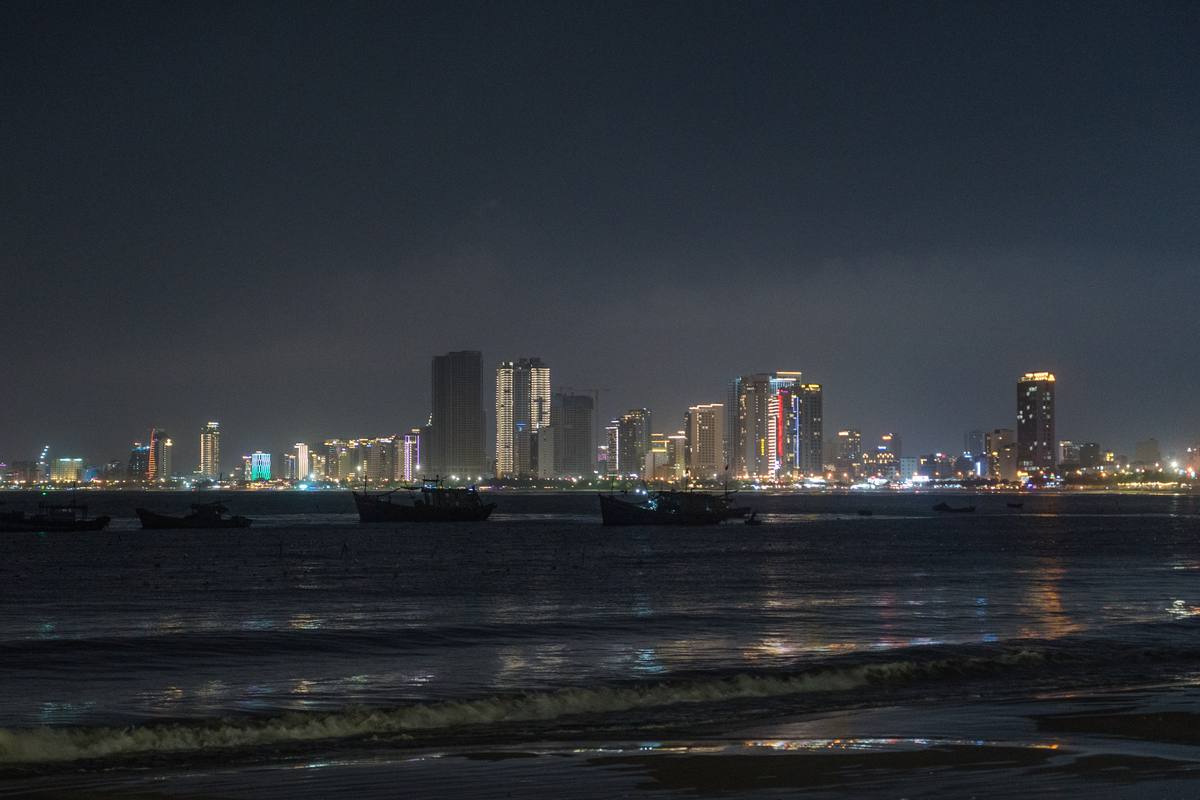 The beachfront skyline after dark