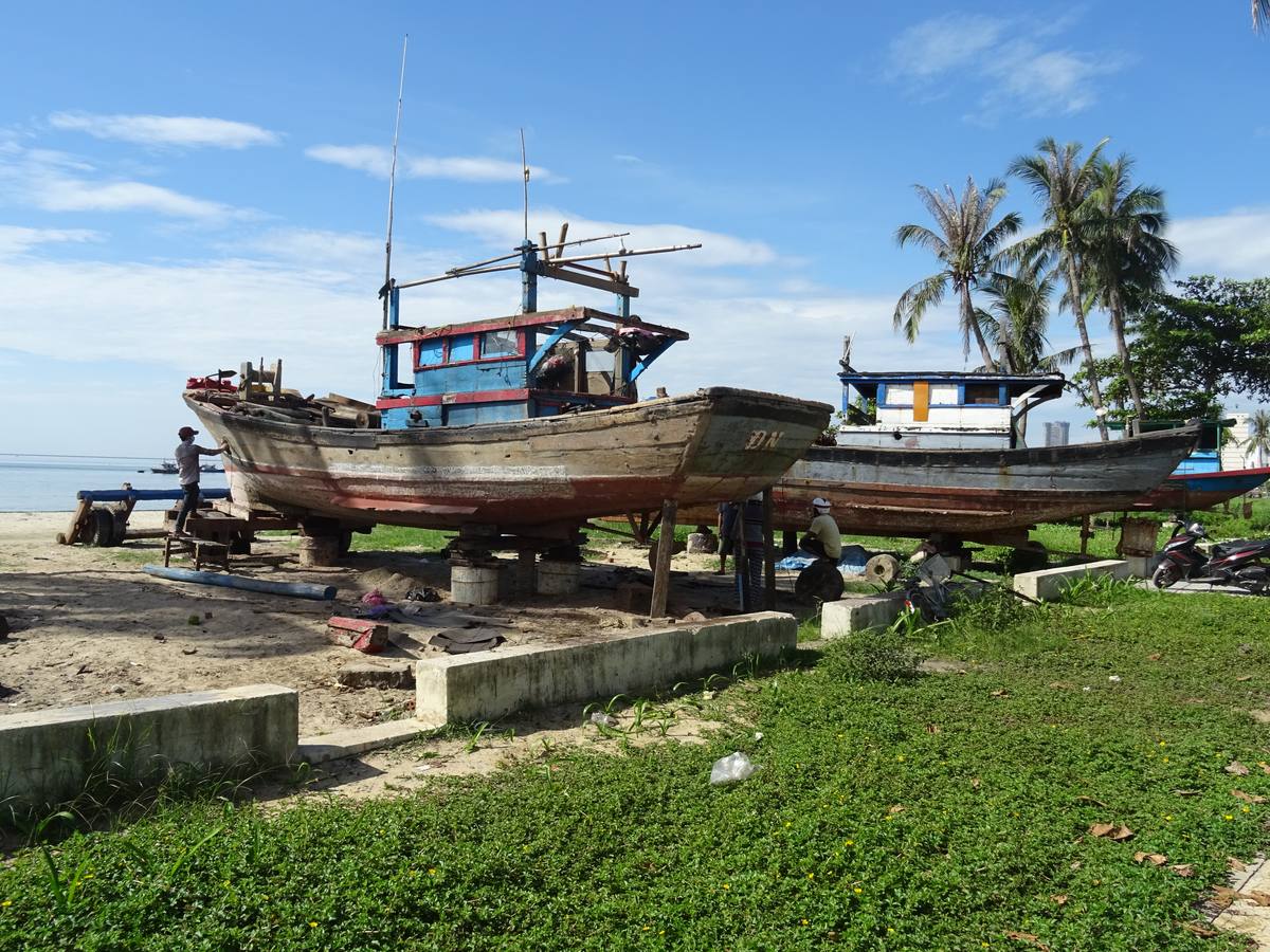 Fishing boats hauled up at the north end of the beach