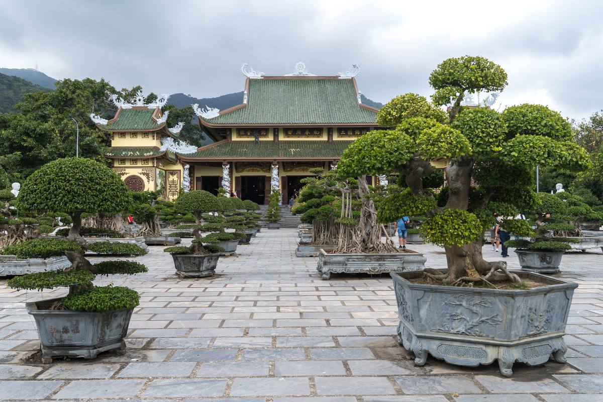 Linh Ung pagoda's bonsai courtyard on the peninsula